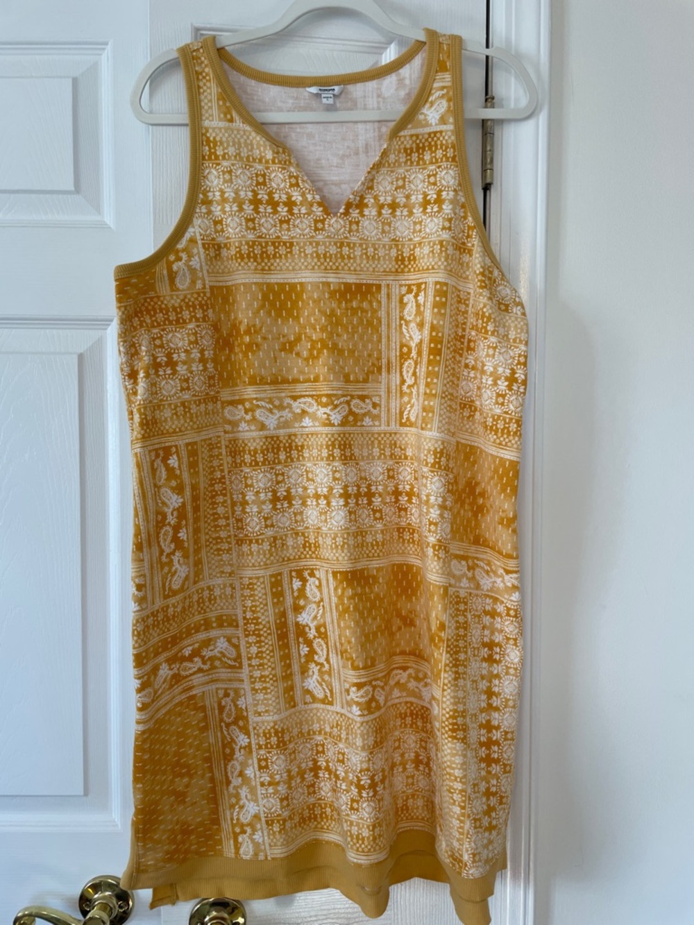 Sonoma Gold/White Bandana-Patterned Sleeveless Tank Dress, size L, NWT